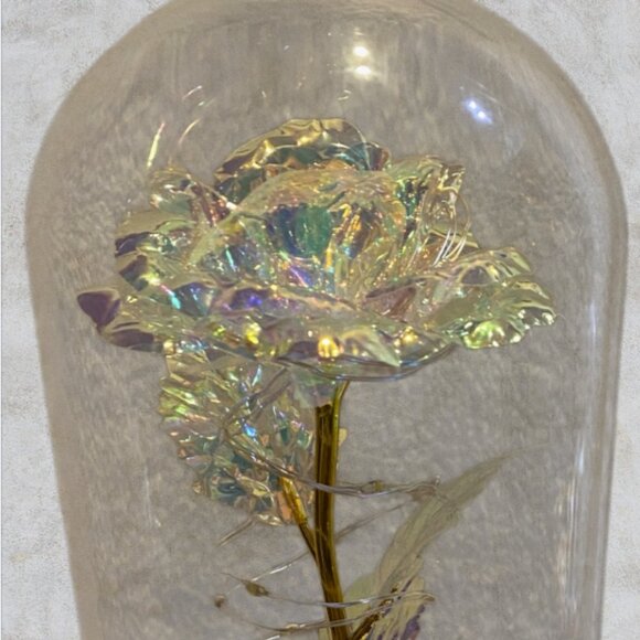 LOVE FOREVER LED ROSE -- Metallic Rose Inside Glass Dome, Lighted, LED, Like New - Picture 5 of 14